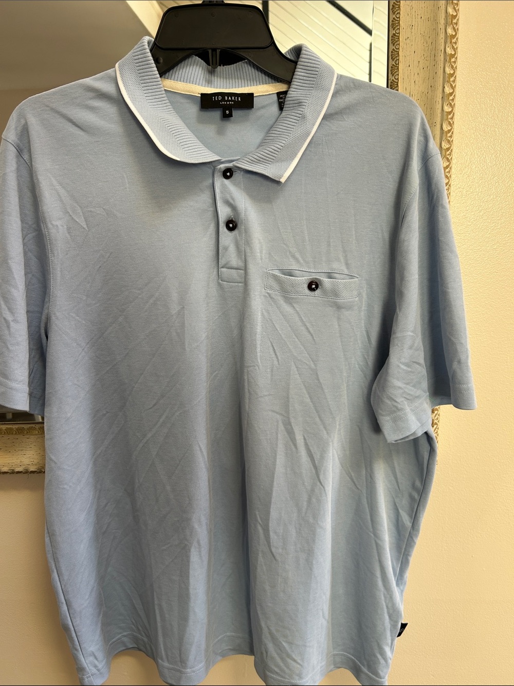 Ted Baker Pale Blue Polo with White Contrast Trim size 5